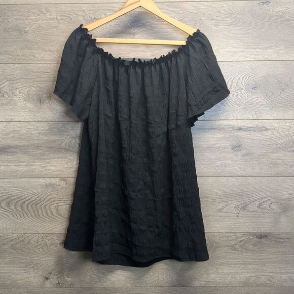 Black Short Sleeve Elastic Neckline Blouse Women's Plus Size 4x - Picture 1 of 7